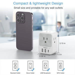 TESSAN Multi Outlet Splitter with 8 AC Outlets & 3 USB (1 USB C) Surge Protector Multi Outlet Extender for Home Office Dorm
