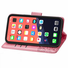 Load image into Gallery viewer, Luxury Pink Butterfly Flower Wallet Flip Case For iPhone 14 Pro Max 13 12 Classic Simple Leather Wallet Case with Card Holder Kickstand Wrist Strap Flip Cover for iPhone
