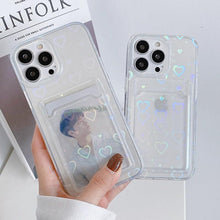 Load image into Gallery viewer, Transparent Cute Heart Pattern Phone Cases For iPhone 13 14 Pro Max Simple Luxurious Love Gradient Silicon Wallet Cover Card Holder Shockproof Bumper Protective Cover
