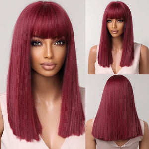 Short Straight Synthetic Wigs for Women Blonde to Brown Ombre Bob Wigs with Bangs Daily Cosplay Party Heat Resistant Fake Hair
