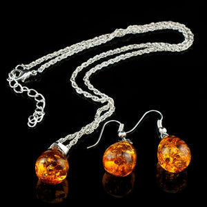 Women's Fashion Imitation Tear Drop Baltic Pendant Necklace Earring Wedding Jewelry Set L40701