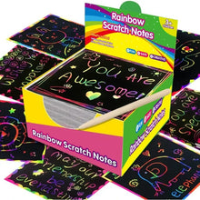 Load image into Gallery viewer, 100PCS Rainbow Scratch Art Kit - Non-Toxic Craft Set with Wooden Stylus for Kids Ages 5-12
