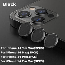 Load image into Gallery viewer, 9H Tempered Glass Camera Cover Screen Protector Metal Ring Decoration Accessories For iPhone 14 13 Pro Max Metal Camera Lens Ring Glass Camera Lens Protectors for iPhone 14 13mini 13pro 14plus 14pro Camera Film

