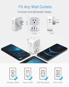 TESSAN Multi Outlet Splitter with 8 AC Outlets & 3 USB (1 USB C) Surge Protector Multi Outlet Extender for Home Office Dorm
