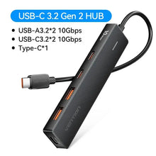 Load image into Gallery viewer, Vention Usb Hub 4 Port ABS Hub USB 3.2 10Gbps for Laptop Multi Splitter Adapter For Xiaomi Macbook PC Computer Accessories
