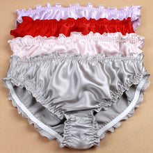 Load image into Gallery viewer, 3pcs/lot, Women&#39;s 100% Silk Panties String Bikinis Sexy Briefs High quality ruffled silk underwear
