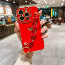 Load image into Gallery viewer, Luxury Mini Heart Shaped Love Bracelet Strap Phone Case Case with Chain Luxury Sparkle Love-Hearts Case with Strap Bracelet Slim Soft Protective Girly Cover For iPhone 11 12 13 14 Pro Max X XR XS Nice Heart Frame On 7 8 Plus SE Chain Phone Cover
