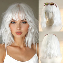 Load image into Gallery viewer, Short Wavy Wine Red Synthetic Wigs for Women Curly Lolita Wigs With Bangs Shoulder Length Wigs Natural Looking Daily Cosplay
