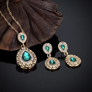 2020 Women's Luxury Rhinestone Oval Charm Necklace + Drop Dangle Earrings Jewelry Set