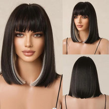 Load image into Gallery viewer, Short Straight Bob Wigs for Women Black Brown Synthetic Natural Hair Wig with Bangs Heat Resistant Cosplay Daily Use Hair
