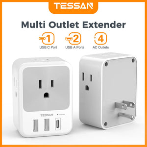 TESSAN Multi Outlet Splitter with 8 AC Outlets & 3 USB (1 USB C) Surge Protector Multi Outlet Extender for Home Office Dorm