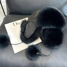 Load image into Gallery viewer, 2025 100% Real Fox Fur Hats Women's Russian Ushanka Aviator Trapper Snow Skiing Hat Caps Earflap Winter Raccoon Fur Bomber Hat
