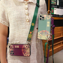 Load image into Gallery viewer, Ultra Luxury Case Cute Flower Design with Ring Kickstand Soft Crossbody Phone Cover for iPhone 13 14 Pro Max Case Fashion Crossbody Shoulder Strap Flower Leaf Phone Holder Cover for iPhone 12 11 X XR XS 7 8 Plus
