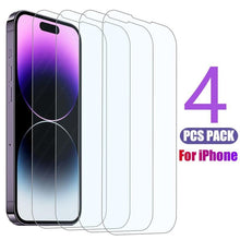 Load image into Gallery viewer, 4PCS Tempered Glass for iPhone 11 14 12 13 Pro XR X XS Max Screen Protector on for iPhone 14 Pro Max Mini 7 8 6 6S Plus SE Glass Easy Installation Bubble Free HD Clear Scratch Resistant Anti-Fingerprint Tempered Glass Film
