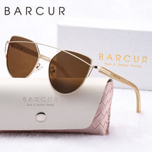Load image into Gallery viewer, BARCUR Luxury High-Quality UV400 Women’s Polarized Sunglasses Cat Eye Bamboo Foot Frame Mirrored Lenses Presented in a White Gift Box for Summer
