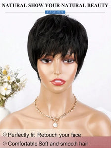 Short Wig for Women, Synthetic Wig, Non-adhesive, Wear-resistant, Heat-Resistant, Natural, Short Layer, Suitable for beginners
