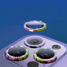 Load image into Gallery viewer, Glitter Diamond Rhinestones Metal Ring Camera Tempered Glass For iPhone 11 12 13 14 Pro Max Mini Plus Lens Protector Full Cover 9H Tempered Glass Camera Lens Protector Metal Single Ring Full Coverage Camera Lens Protector
