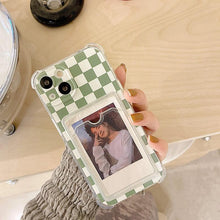 Load image into Gallery viewer, Glamorous Phone Case Shiny Transparent Card Holder Slim Soft Silicone Shockproof Case For iPhone 14 13 11 12 Pro Max 7 8 Plus Cute Green Checkerboard Clear Cover For iPhone X XR XS Shockproof Card Holder Phone Case

