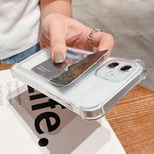 Load image into Gallery viewer, Transparent Card Slot Holder Case For iPhone11 13 12 Pro Max X XS XR Max 8 Plus Clear Shockproof Soft Wallet Cover Clear Case with Card Slot Slim Fit Shockproof Soft Protective Case
