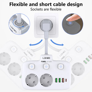 LDNIO Power Strip Adapter for Europlug 4 USB Output Electrical Socket With Extension Cable Surge Protector Home Plug SE2435