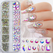 Load image into Gallery viewer, 12 Grids Mixed Nail Rhinestones - SS6-SS30 Flat-Back Glass Gems for Nail Art
