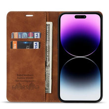 Load image into Gallery viewer, Wallet Skin Friendly Magnetic Flip With Card Slot Leather Case For iPhone 14 Pro Max 13 12 11 SE X XR XS Max Popular PU Leather Impact Resistant Built-In Magnet Card Holder Pockets Stand Function
