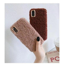 Load image into Gallery viewer, Fashion Teddy Plush Soft Phone Case for iPhone 13 12 11 Pro Max XS Max XR X SE Furry fluffy Warm Cover for iPhone 6 7 8 Plus Furry Plush Design Soft Silicone Bumper Fashion Fluffy Fur Warm Protective Back Cover
