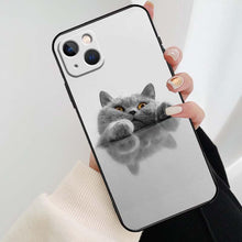 Load image into Gallery viewer, Beautiful Grey British Shorthair Cat Case For iPhone 12 13 Mini 13 11 12 14 Pro Max XS X XR 6S 7 8 Plus SE 2020 Silicone Cover Silicone Soft Black Moon Smooth Print Design
