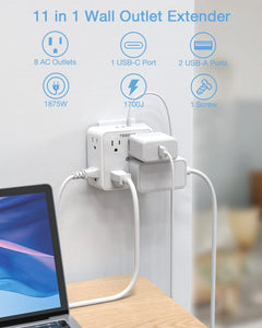 TESSAN Multi Outlet Splitter with 8 AC Outlets & 3 USB (1 USB C) Surge Protector Multi Outlet Extender for Home Office Dorm
