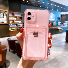Load image into Gallery viewer, Transparent Card Slot Holder Case For iPhone11 13 12 Pro Max X XS XR Max 8 Plus Clear Shockproof Soft Wallet Cover Clear Case with Card Slot Slim Fit Shockproof Soft Protective Case
