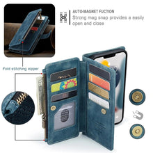 Load image into Gallery viewer, Vintage Card Holder Leather Wallet Case for iPhone 11 12 13 14 Pro Max Mini XR XS Max 8 7 6s Plus SE Storage Pocket Cover Flip Case PU Leather Protective Case With Magnetic Closure
