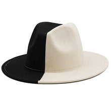 Load image into Gallery viewer, Black White Modern Unisex Fedora Hat Women Unisex Wide Brim Party Cowboy Cap Men Gentleman Wedding Hat Two Colors Fedora Hat Solid Color Wide Brim Winter Autumn Hat
