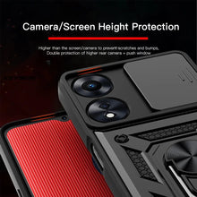 Load image into Gallery viewer, KEYSION Shockproof Armor Case for OPPO A78 5G A98 5G Slide Camera Lens Protection Ring Stand Phone Back Cover for OPPO A58 X 5G
