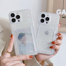 Load image into Gallery viewer, Transparent Cute Heart Pattern Phone Cases For iPhone 13 14 Pro Max Simple Luxurious Love Gradient Silicon Wallet Cover Card Holder Shockproof Bumper Protective Cover
