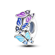 Load image into Gallery viewer, 100% 925 Sterling Silver Rainbow Zircon Butterfly Dragon Silicone Stopper Charms - Colorful Beads for DIY Bracelets, Customizable Jewelry for All Occasions

