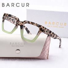 Load image into Gallery viewer, BARCUR Large Fashionable Frame Pink Reading Glasses for Women – Stylish Square Thick Frame Eyewear with Multi-Degree Options for Men &amp; Women – Lightweight Blue Light Blocking Computer Glasses with White Gift Box for Home Office &amp; Study
