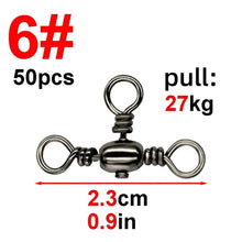Load image into Gallery viewer, 50PCS/Bag Fishing Accessories Black Nickel Plating Three-Prong Connector T-Swivel Sub-Line Splitter Outdoor Fishing Bazi Ring
