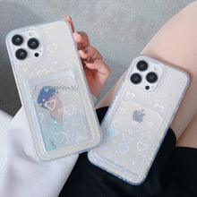 Load image into Gallery viewer, Transparent Cute Heart Pattern Phone Cases For iPhone 13 14 Pro Max Simple Luxurious Love Gradient Silicon Wallet Cover Card Holder Shockproof Bumper Protective Cover
