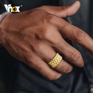 Vnox 11mm Watch Band Shaped Ring for Men, Gold Color Stainless Steel Punk Finger Band, Rock Gothic Hiphop Boy Jewelry