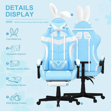 Load image into Gallery viewer, Light Blue Gaming Chair with Footrest,Lovely Cute Bunny Computer Gamer Chair,Kawaii Desk Chair
