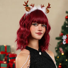 Load image into Gallery viewer, Short Wavy Wine Red Synthetic Wigs for Women Curly Lolita Wigs With Bangs Shoulder Length Wigs Natural Looking Daily Cosplay
