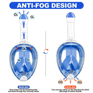Full Face Snorkel Mask Adults,Suitable for Beginners Dry Top Snorkeling Gear 180 Degrees Panoramic View,Anti-Fog Anti-Leak