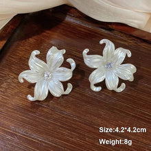 Load image into Gallery viewer, White Flower &amp; Butterfly Dangle Earrings – Acrylic Pearl Heart Jewelry
