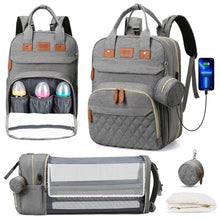 Load image into Gallery viewer, 3 in 1 Diaper Bag Backpack with Foldable Baby Bed &amp; USB
