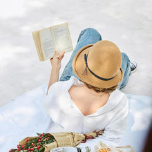 Load image into Gallery viewer, Classic Style Straw Hat Women Foldable Traveling Summer Women's Big Sun Hat Vintage Design Wide Side Straw Hat Female Summer Beach Hat Holiday Party Cap 56-58CM
