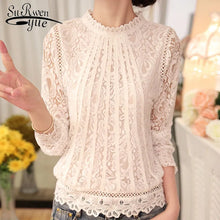 Load image into Gallery viewer, Spring Autumn New Ladies White Blusas Women&#39;s Long Sleeve Chiffon Lace Crochet Tops Blouses Women Clothing Feminine Blouse 51C
