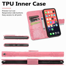 Load image into Gallery viewer, Luxury Pink Butterfly Flower Wallet Flip Case For iPhone 14 Pro Max 13 12 Classic Simple Leather Wallet Case with Card Holder Kickstand Wrist Strap Flip Cover for iPhone

