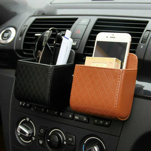 Car Storage Bag Air Vent Dashboard Tidy Hanging PU Leather Organizer Box Glasses Phone Holder Storage Box Car Accessories