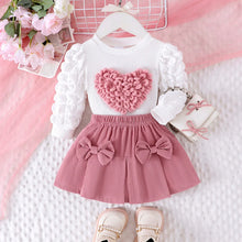 Load image into Gallery viewer, 2PCS Winter Outfit for Girls – Cute Bubble Sleeve Top &amp; Pink Skirt Set
