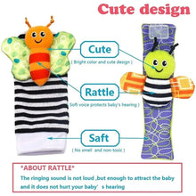 Load image into Gallery viewer, 4 PCS Baby Rattle Toy Set Soft Animal Socks &amp; Wrist Straps for Newborns 0–12 Months Educational Plush Toys
